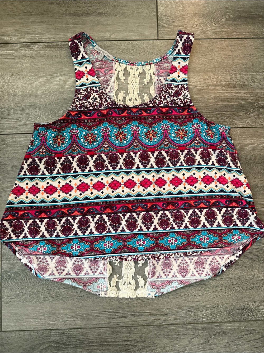 Charlotte Russe Teal & Pink Crochet-Back Tank